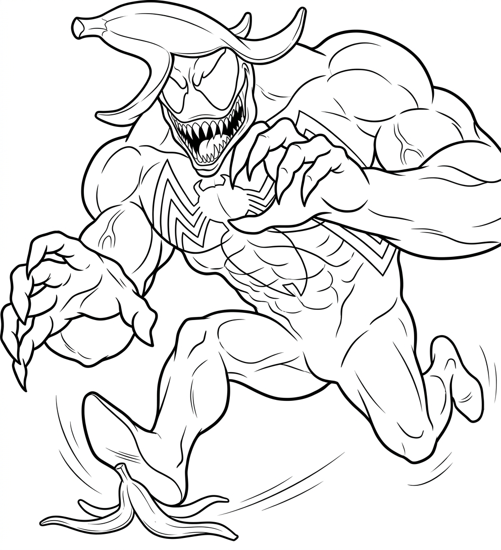 Venom escorregando banana para colorir para colorir