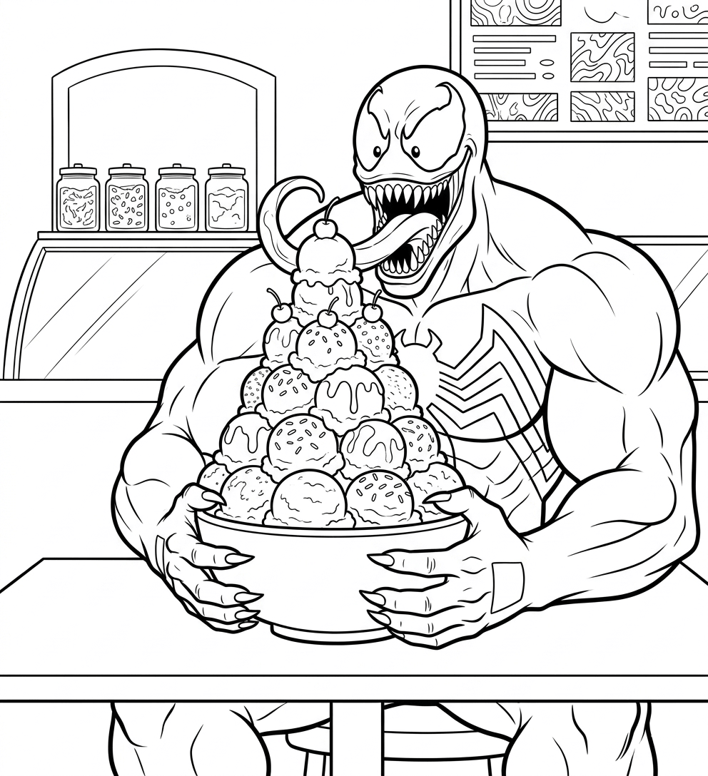 Venom tomando sorvete para colorir para colorir