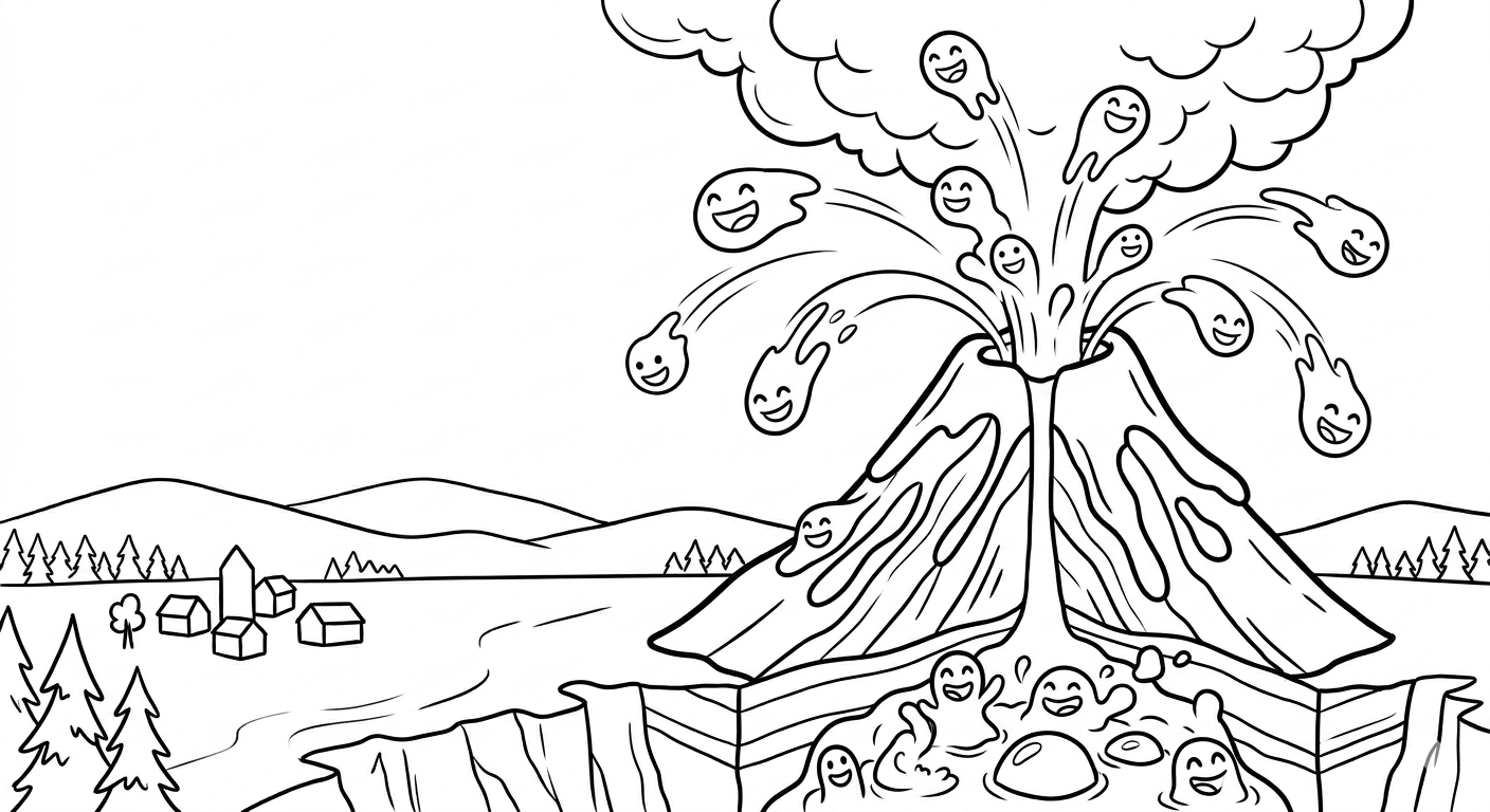 Vulcao em erupcao animado para colorir para colorir