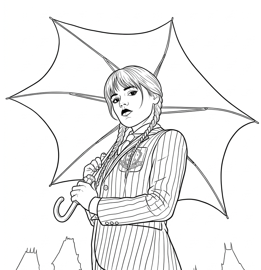 Wandinha guarda chuva para colorir para colorir