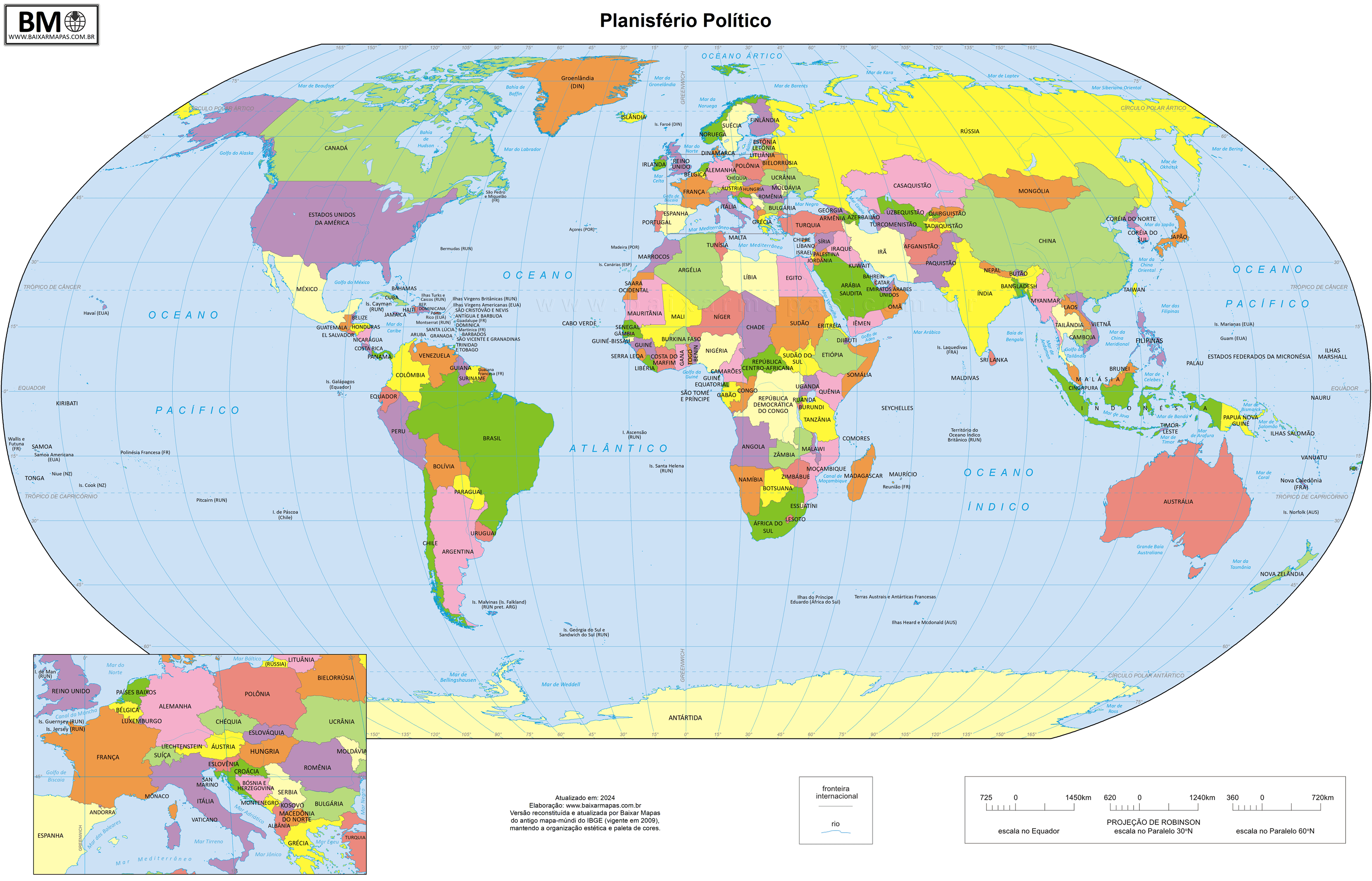Mapa Mundi IBGE para quebra-cabeça