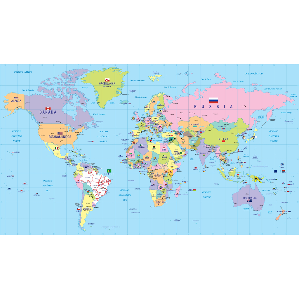 Mapa Mundi Pequenas Bandeiras para quebra-cabeça